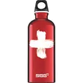 Sigg - Alu Trinkflasche - Traveller Swiss Red - Klimaneutral Zertifiziert - Für Kohlensäurehaltige Getränke Geeignet - Auslaufsicher - Federleicht - BPA-frei - Outdoor - Rot - 0,6L