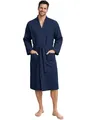 Morgenstern Bademantel Herren Leichter Waffelstoff aus 100% Baumwolle Waffelpique Fernan Blau M