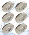 TRANGO LED Einbauleuchte, 3-Stufen dimmbar, 6er Set IP65 LED Einbaustrahler 6729IP65-069M6KSD in Aluminium gebürstet incl. 6x 5 Watt 6000K Tageslicht Weiß (kaltweiss) dimmbar Ultra Flach LED Modul für Bad, Tageslichtweiß, Dusche, Einbauspots, Deckenstrahler, Deckenlamp