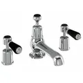 Casa Padrino Luxus Waschtisch Dreilochbatterie Armatur Silber / Schwarz - Luxus Badezimmer Waschtischarmatur - Badezimmer Accessoires