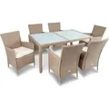 di volio Gartenmöbel-Set VERONA - Essgruppe Garnitur aus Polyrattan, robuste Sitzgruppe - Tisch mit Glasplatte + 6 Stühle, Terrassenmöbel Lounge... - Beige