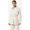 comma Hemdjacke Indoor-Jacke Overshirt in Lederoptik mit abnehmbarem Gürtel beige 46 EU