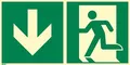 Notausgangsschild Pfeil unten, Original Hart-PVC, langnachleuchtend, 400 × 200 mm gemäß ASR A1.3 / ISO 7010 E001, Rettungszeichen/Rettungszeichenschild, 40 × 20 cm