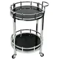 Casa Padrino Servierwagen Silber / Schwarz Ø 50 x H. 78 cm - Runder Metall Trolley mit Glasplatten - Hotel Restaurant Gastronomie Trolley - Hotel & Restaurant Accessoires