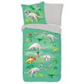 ESPiCO Bettwäsche Sleep and Dream Dino Grün Dinosaurier Reptilien T-Rex Velociraptor Tiermotiv Kinder Renforcé, Größe:135 cm x 200 cm