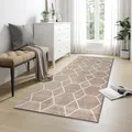 SANAT Wohnzimmerteppich – Pflegeleicht, für jeden Raum geeignet – Öko-Tex zertifizierter Flächenteppich – Trellis Muster, Beige, 80 x 150 cm