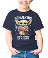 MoonWorks Kinder T-Shirt Mädchen Einschulung Baby Schulkind Erste Klasse ich jetzt Bin Spruch lustig Schulanfang Navy 122-128 (7-8 Jahre)