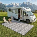 EVOCAMP Outdoor Teppich 250x400 cm, Kunststoffteppich, wetterfest für Terrasse, grau-weiß
