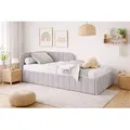 Bett Mario 100x200 cm, Polsterbett mit Metallrahmen, Jugendbett mit Bettkasten, Riviera-Stoff, Grau, Links - Grau