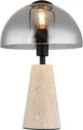 LED Tischleuchte, Travertine Stein, Glas rauchfarben, H 31 cm