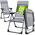 Casaria® Gartenstühle Set Klappbar Verstellbar Alu Mit Hoher Rückenlehne Liegefunktion Faltbar Balkon Campingstuhl Klappstuhl Hochlehner  2er Set Grau