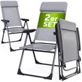 Casaria Gartenstühle 2er Set Klappbar 6-Fach Verstellbar Alu mit hoher Rückenlehne Liegefunktion Faltbar Balkon Campingstuhl Klappstuhl Hochlehner