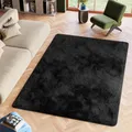 TAPISO Silk Teppich Shaggy rutschfest Schwarz Einfarbig Antirutsch Hochflor Langflor Modern Schlafzimmer Wohnzimmer Bedvorleger ÖKO-TEX 80 x 150 cm