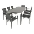 DEGAMO Garnitur SYDNEY 9-teilig, Edelstahl + Glas + Kunstgewebe grau