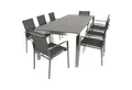 DEGAMO Garten-Essgruppe SYDNEY Edelstahl, (9-tlg., 8x Stapelsessel, 1x Ausziehtisch 180/240x100cm), Oberfläche gebürstet, Tischplatte Keramikoptik ausziehbar, wetterfest