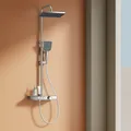 EMKE Duschsystem 30x20cm Regenduschset mit 45cm Ablage Thermostat Duschsystem Chrom, 3 Strahlart(en), Höhe 118 cm,45cm Thermostatische Platte,Duschset mit Kopfbrause, Chrom
