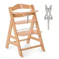 hauck Alpha+, Natur - Mitwachsender Holzhochstuhl aus Buche für Kinder ab 6 Monaten bis 90 kg - Inklusive 5 Punkt Gurt, Schrittgurt, Schutzbügel - Kompatibel mit viel Zubehör