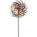 Lex XXL Metall Doppel Windrad Windspiel Gartendeko Balkon Terrasse 210x61cm Bunt