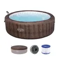 Bestway® Lay-Z-SPA® Energiespar-Whirlpool Bali AirJet™ mit App-Steuerung + integrierter UltraFit™ -Pumpeneinheit, für 7 Personen Ø 216 x 71 cm, Rattan-Optik (Schokobraun)