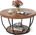 COSTWAY 2-stöckiger runder Couchtisch, robuster Tee-/Kaffeetisch mit 80 cm Durchmesser & Metallrahmen, Akzenttisch für Zuhause mit Tischplatte