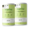 marble® Collagen Pulver 2 x 450 g - Collagenpeptide - 60 Tage risikofrei testen - Aminosäuren Komplex hochdosiert - Kollagenpulver in Pappdose ohne Plastiklöffel (Matcha)