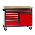 Mobile Werkbank Werktisch Transportwagen rot/anthrazit 5 Schubladen 1 Tür 120x60x93 cm