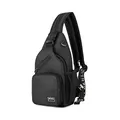 FANDARE Damen Brusttasche Klein Rucksack mit Kopfhörerloch Sling Bag Mädchen Schultertasche Crossbody Umhängetasche Reisen Wandern Sport Daypack Dauerhaft Polyester Schwarz