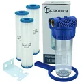 Wasserfilter 10" Anschluss 1" für Hauswasserwerk GartenPumpe Vorfilter Nachfilter mit 3x Filtereinsatz