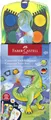 Faber-Castell 125036 - Wasserfarbkasten Connector Dino mit 12 Farben inkl. Deckweiß Tube und Aufkleber