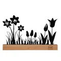 UNUS Aufsteller Frühlings-Dekoration aus Bambus & Metall, Blumenwiese mit Tulpen & Narzissen, Filigrane Tisch- und Fensterbank-Deko, Nachhaltig, schwarz