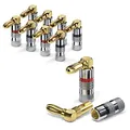 Sonero® Bananenstecker 90° gewinkeltes 8er-Set, für alle Lautsprecherkabel mit einem Durchmesser bis max. 6mm², 8 Stück mit umlaufenden Farbring (4x rot, 4x schwarz), 24k vergoldet