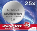 25 x Knopfzelle CR2025 Wilhelm Batterie Lithium 3V CR 2025 Industrieware…