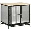 Hundekäfig Für Zuhause, Abschließbar Hundehütte Mit Kissen, Hundebox Mit Paletten, Hundehaus Für Mittelgroße Hunde Unter 20 Kg, Eiche, 88 X 55 X 71 Cm - Pawhut