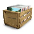 Vinyl Tonic | Vinyl-LP-Aufbewahrungskiste aus Holz für Schallplatten in Holzfarben, Groß, Retro-Design, mobil, 65 Schallplatten, FSC-zertifiziert
