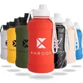 Khroom Edelstahl Trinkflasche 1,3L & 2,2L – Kohlensäure geeignet, auslaufsicher, spülmaschinenfest, einwandig, BPA-frei | Metall Outdoorflasche | 1 Liter Wasserflasche | Sportflasche Rot