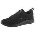 Tommy Hilfiger CORPORATE KNIT RIB RUNNER Sneaker, Freizeitschuh, Halbschuh, Schnürschuh mit seitlicher Logoflagge schwarz 42 EU