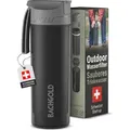 Profi Outdoor Wasserfilter Flasche mit 1500L Filterkapazität I Entfernt 99,99% aller Bakterien und filtert Viren, Partikel und Schwermetalle I Sch... - Schwarz