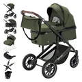 Daliya® FLEXI-PRO M 3in1 Kinderwagen & Buggy mit i-Size Babyschale, Viel Zubehör (Olivgrün)