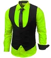 Herren Hemd Weste Krawatte Set Business Anzugweste Westen Slim Fit Smoking Frack Business Herrenanzug-Set Sakko B-101, Farbe:Grün, Größe:M