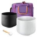VEVOR 2 Stk. Kristallklangschalen, 203 & 254mm große A- & F-Ton-Klangschalen, mattierte Quarz-Klangschale mit Tragetasche, 1 Gummihammer und 2 O-Ringen, ideal für Meditation, Yoga, Klangheilung