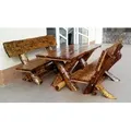 Casa Padrino Gartenmöbel Set Rustikal Tisch + 2 Garten Bänke - Eiche Massivholz - Echtholz Möbel Massiv