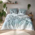 Estella Bio Mako Satin Bettwäsche 135x200 Soraia azur blau Blätter Gräser 3428-640