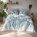 Estella Bio Mako Satin Bettwäsche 135x200 Soraia azur blau Blätter Gräser 3428-6