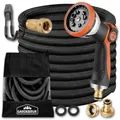 GARDEBRUK® Flexibler Gartenschlauch 15m 3fach Latexkern Vollmessing Adapter 1/2" 3/4" Zoll Wandhalterung Tasche Flexschlauch Wasserschlauch Schwarz