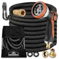 Gardebruk Bewässerungsschlauch, 15m 3fach Latexkern Vollmessing Adapter 1/2" 3/4" Zoll Tasche Schwarz schwarz 15 m