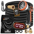 GARDEBRUK® Flexibler Gartenschlauch 15m 3fach Latexkern Vollmessing Adapter 1/2' 3/4' Zoll Wandhalterung Tasche Flexschlauch Wasserschlauch Schwarz
