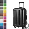Alex - Handgepäck-Koffer mit Erweiterung Kabinentrolley 4 Rollen, Bordgepäck für jede Airline, Reisetrolley Größe S Hartschale glänzend, 55 cm, 42 Liter,Schwarz