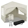 WOLTU Pavillon, Faltpavillon 3x3 m, mit 4 Seitenwänden, Partyzelt wasserabweisend UV-Schutz 50+, höhenverstellbarer Gartenpavillon, mit Tragetasche, für Outdoor Garten Camping Beige