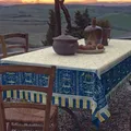 Granfoulard Bassetti OPLONTIS B3 blaue Baumwolltischdecke 150x250 cm