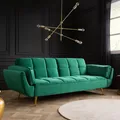 riess-ambiente Retro Schlafsofa BOUTIQUE 213cm smaragdgrün Samt 3-Sitzer mit goldenen Füße Funktionssofa